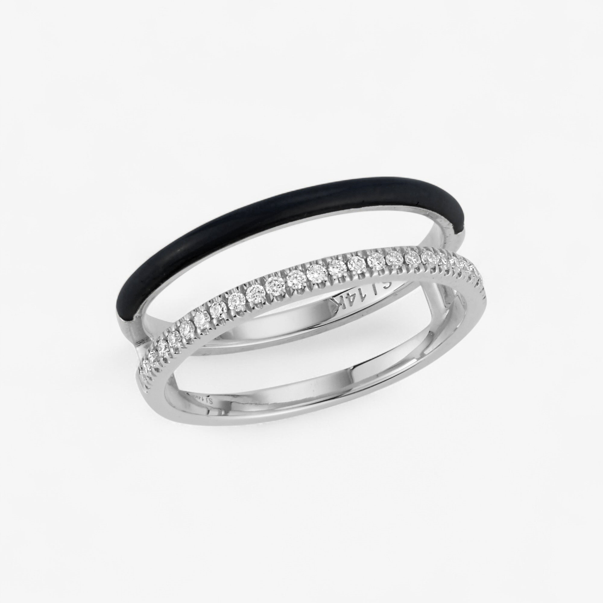 Poppy Black Enamel and Diamond Double Bar Ring size 6