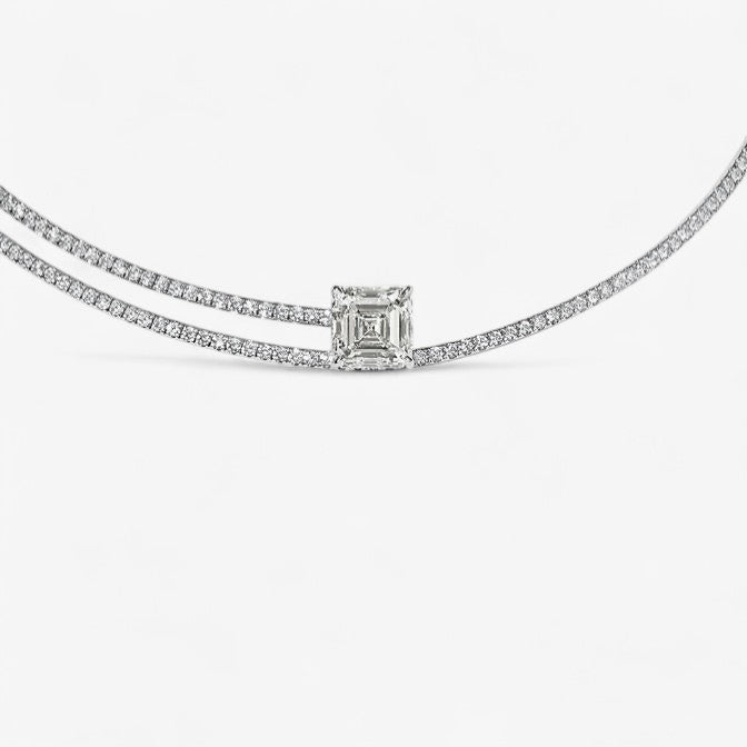 Pave Necklace and A Half with Asscher Center Stone