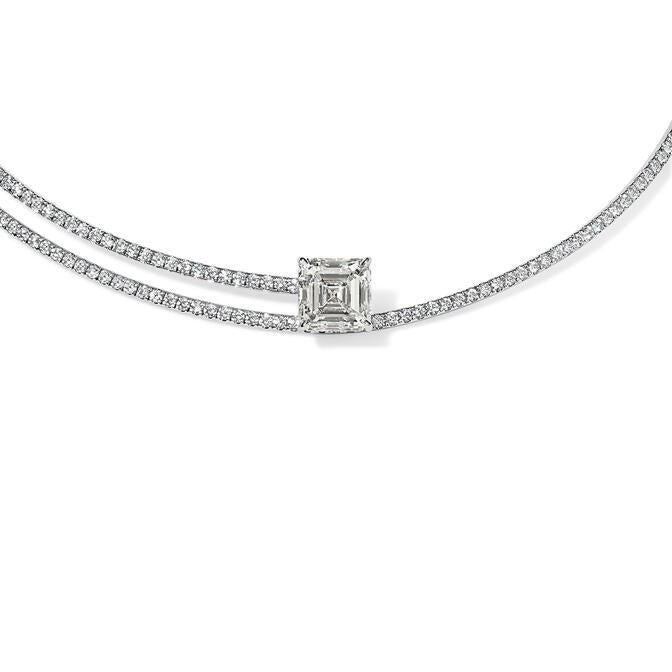 Pave Necklace and A Half with Asscher Center Stone