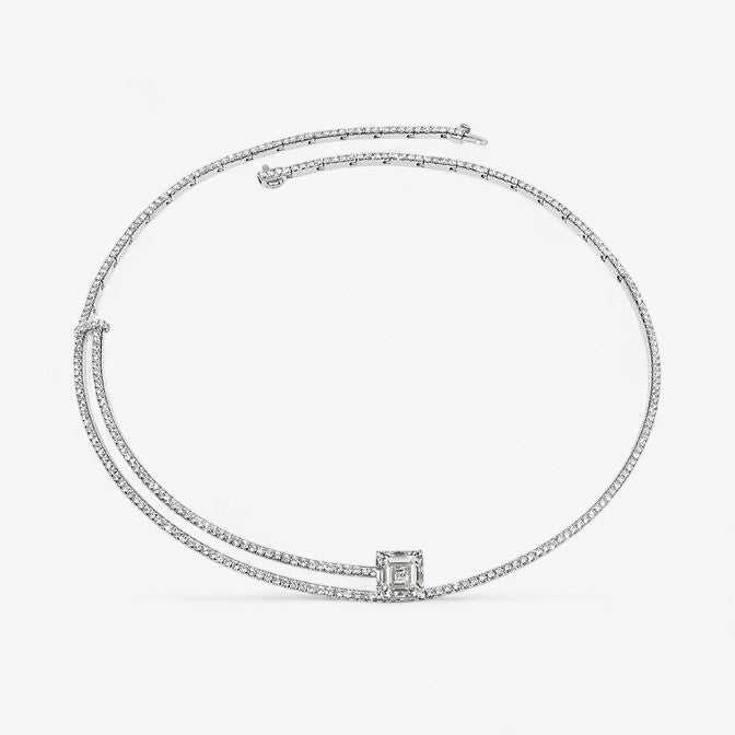 Pave Necklace and A Half with Asscher Center Stone
