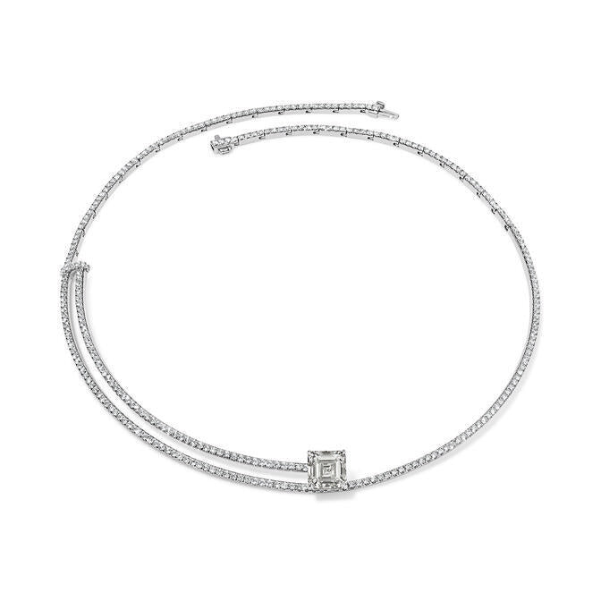 Pave Necklace and A Half with Asscher Center Stone