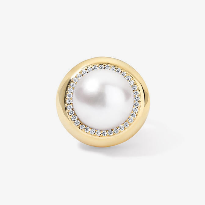 Large Candy Button Pearl Ring 14K Yellow Gold