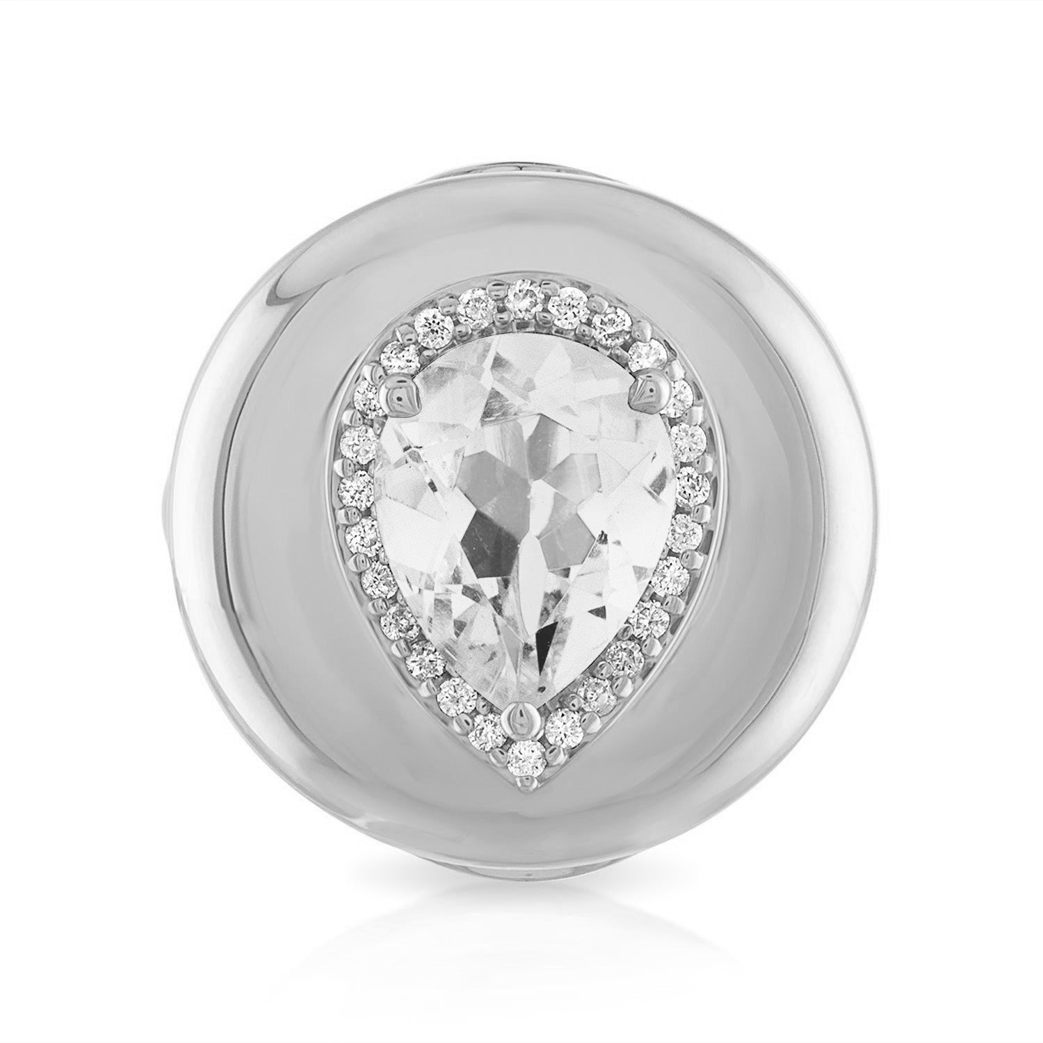 White Topaz Button Pear Ring