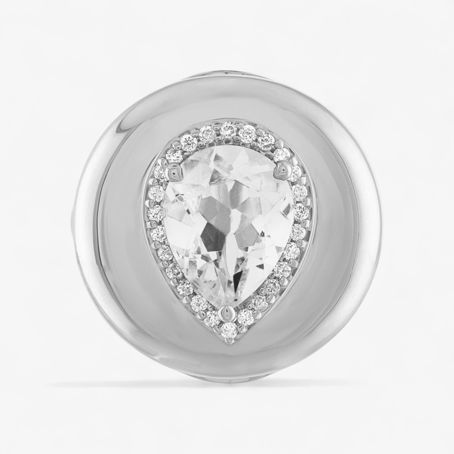 White Topaz Button Pear Ring