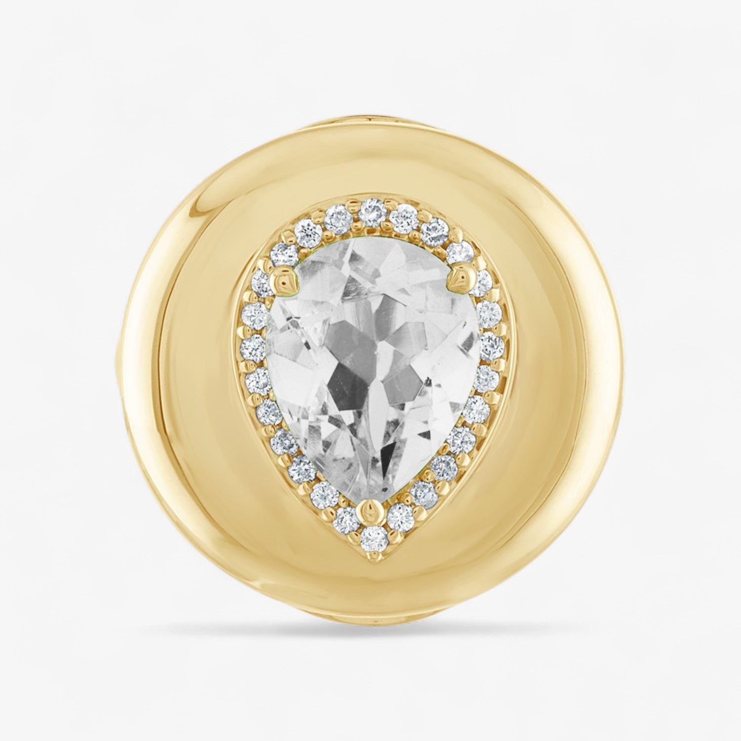 White Topaz Button Pear Ring