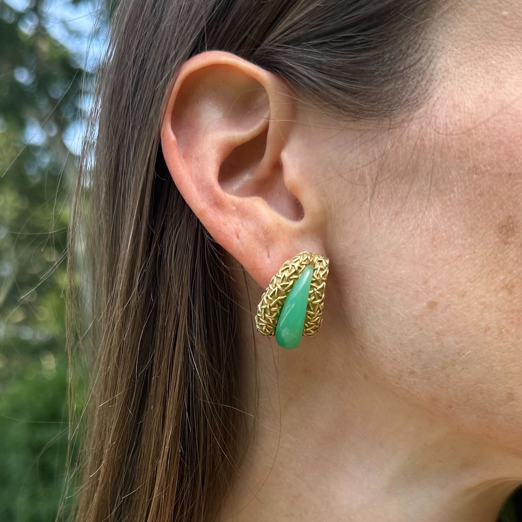 Chrysoprase Earrings with Gold Detailing