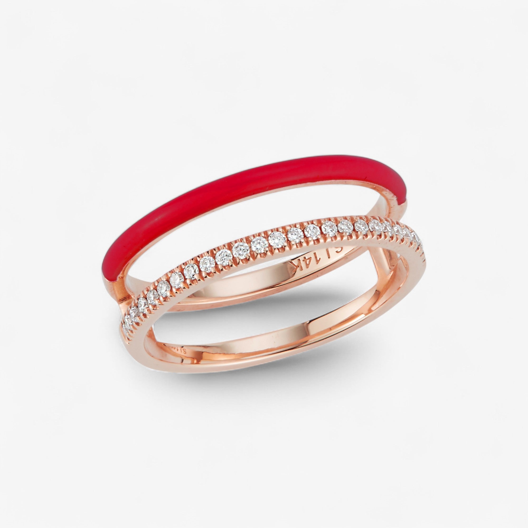Enamel and Diamond Double Bar Ring