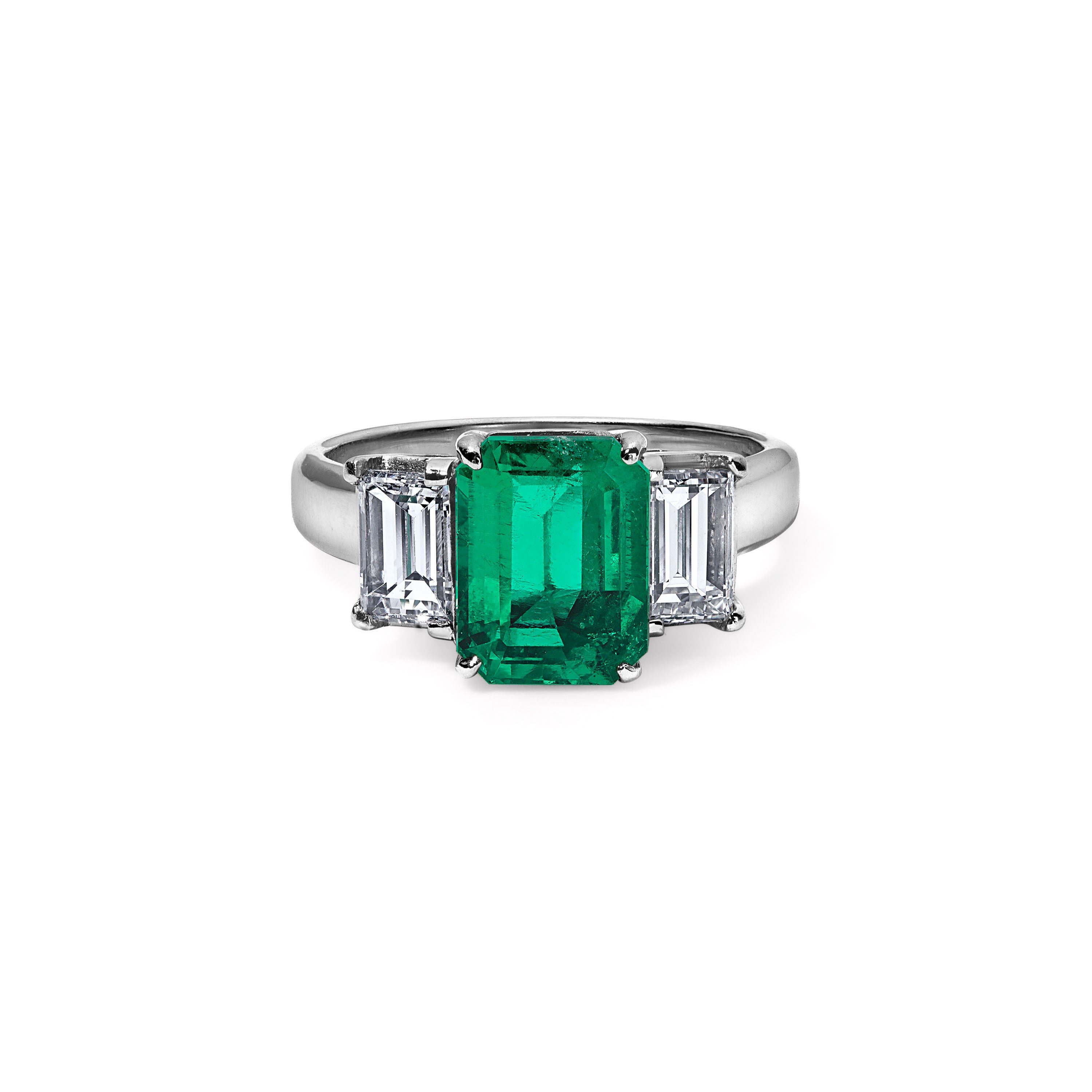 Emerald and Diamond Estate Three Stone Ring