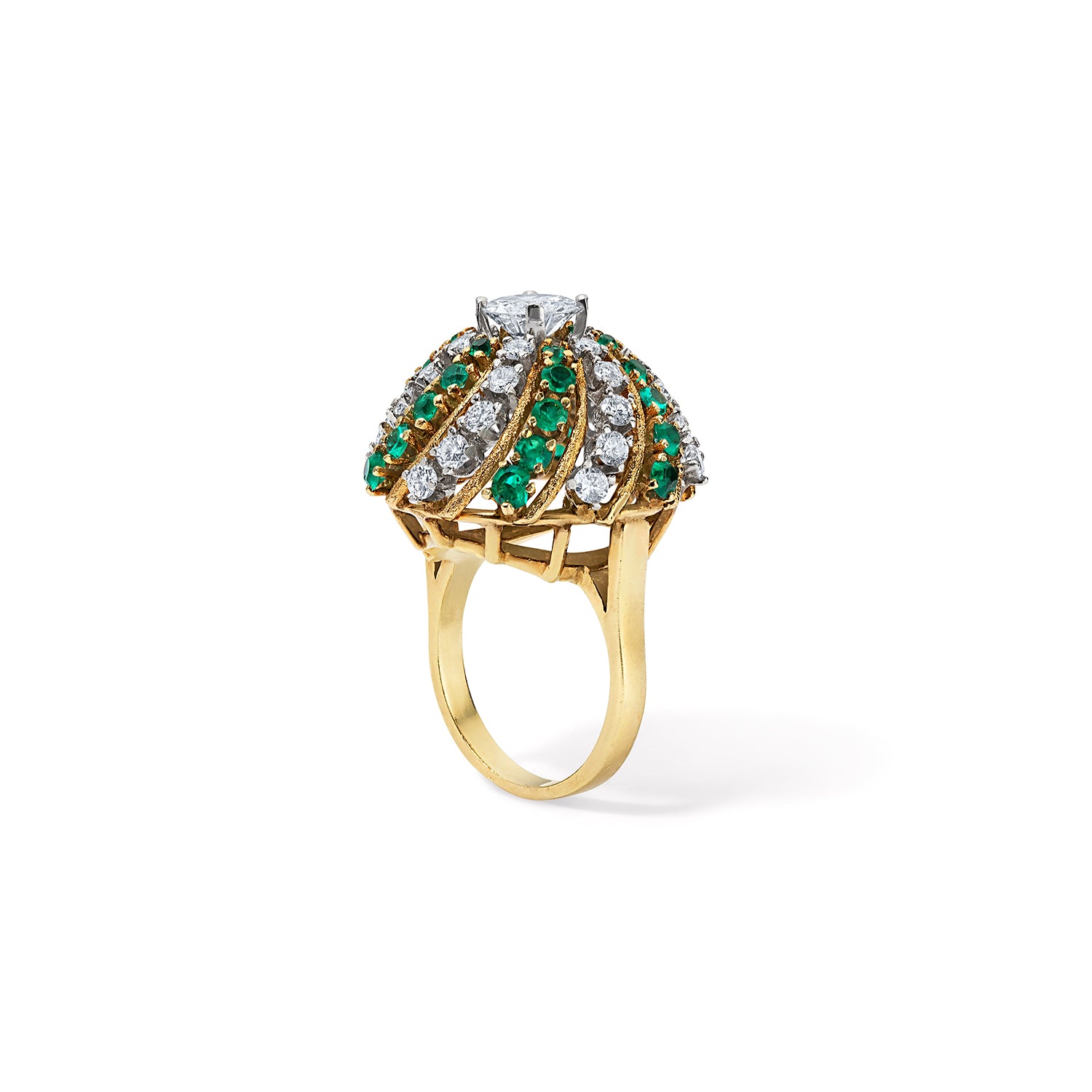 Diamond and Emerald Dome Ring