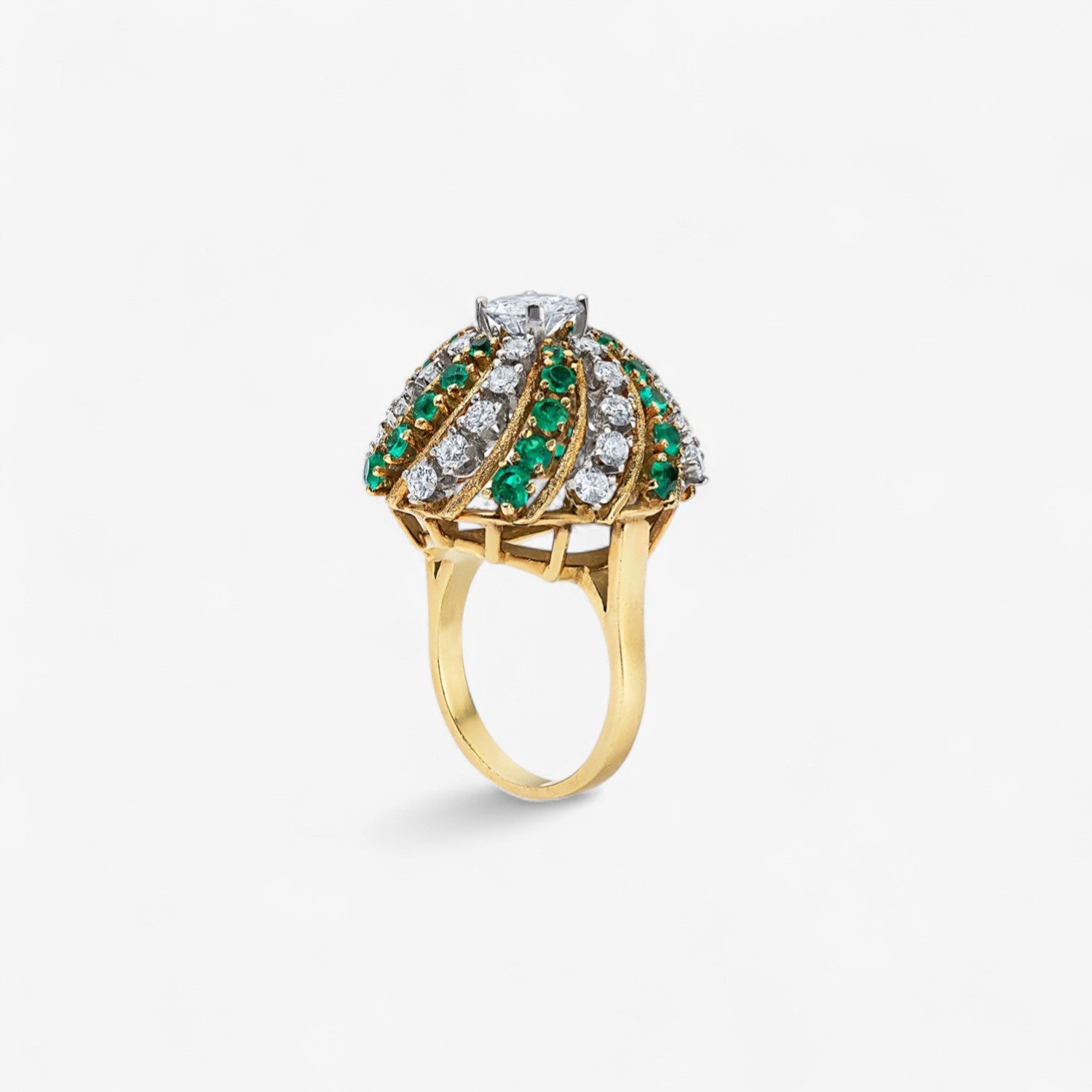Diamond and Emerald Dome Ring
