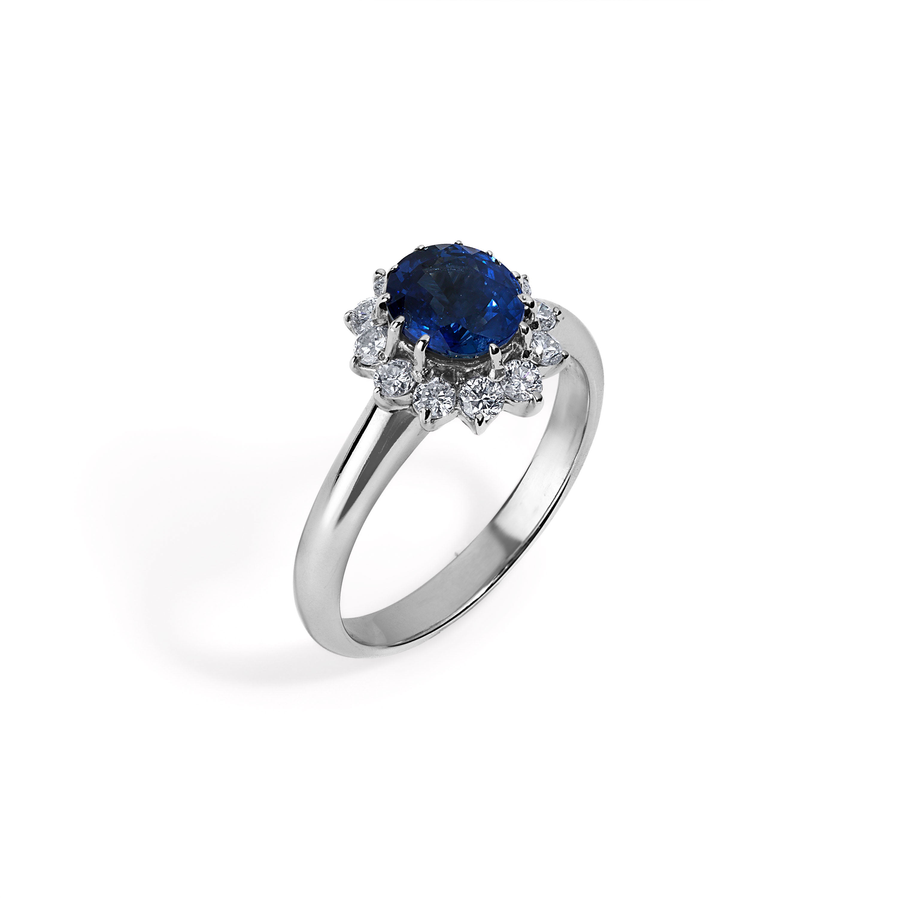 Oval Sapphire and Diamond Cluster Ring