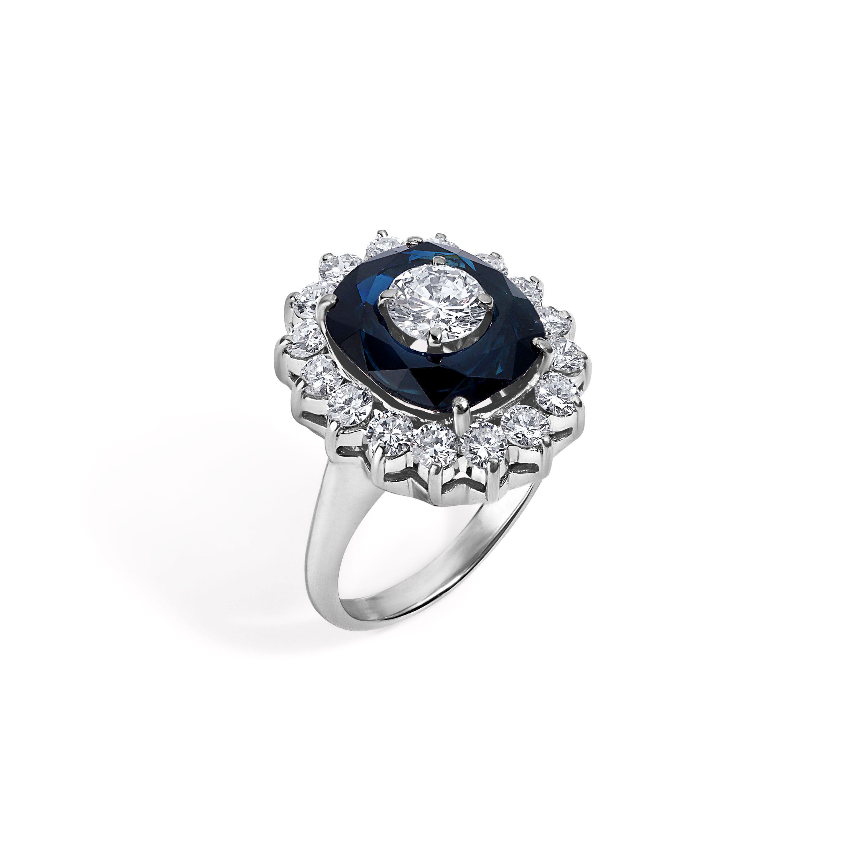 Blue Sapphire and Diamond Inlay Cocktail Ring