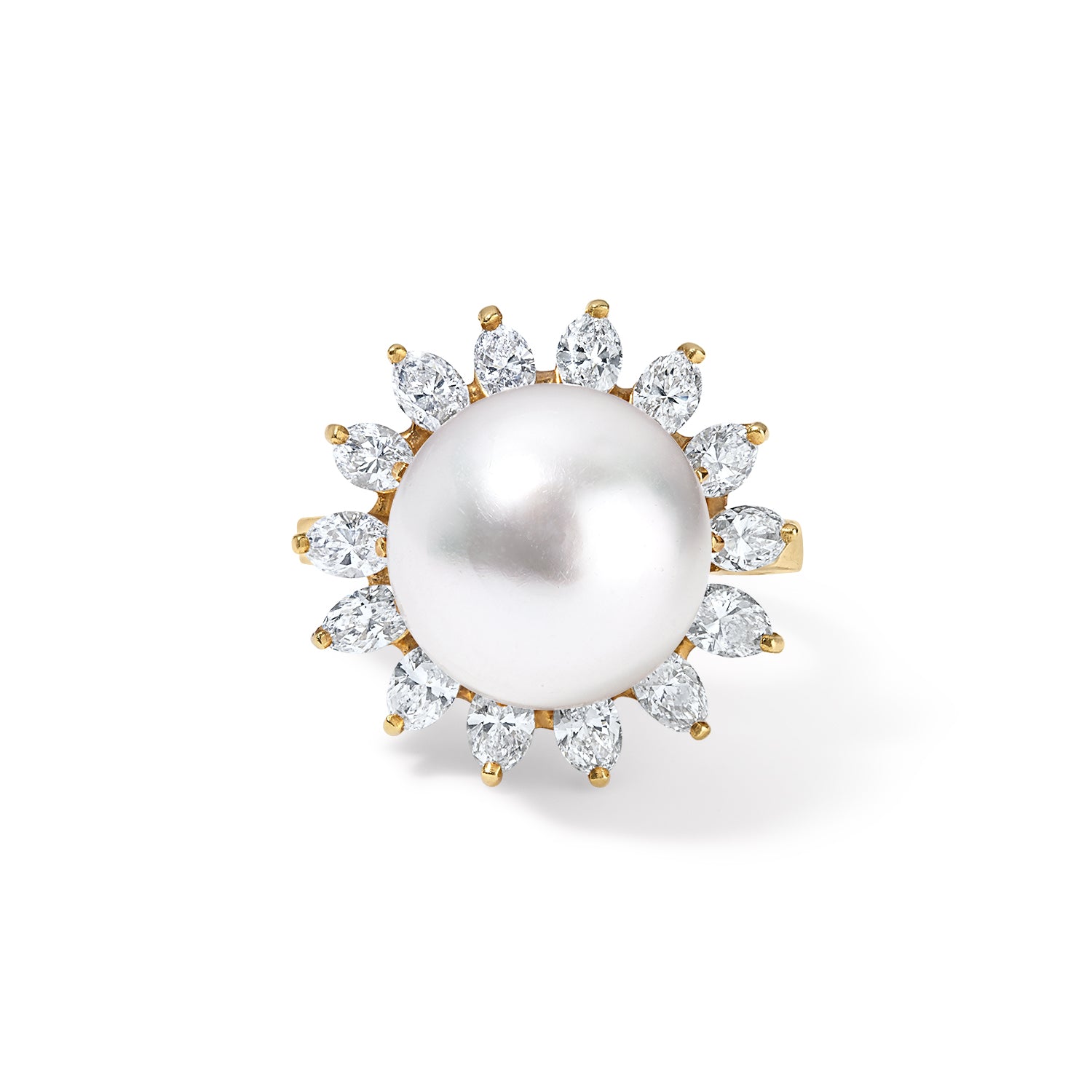 Pearl Ring with Marquise Diamond Halo