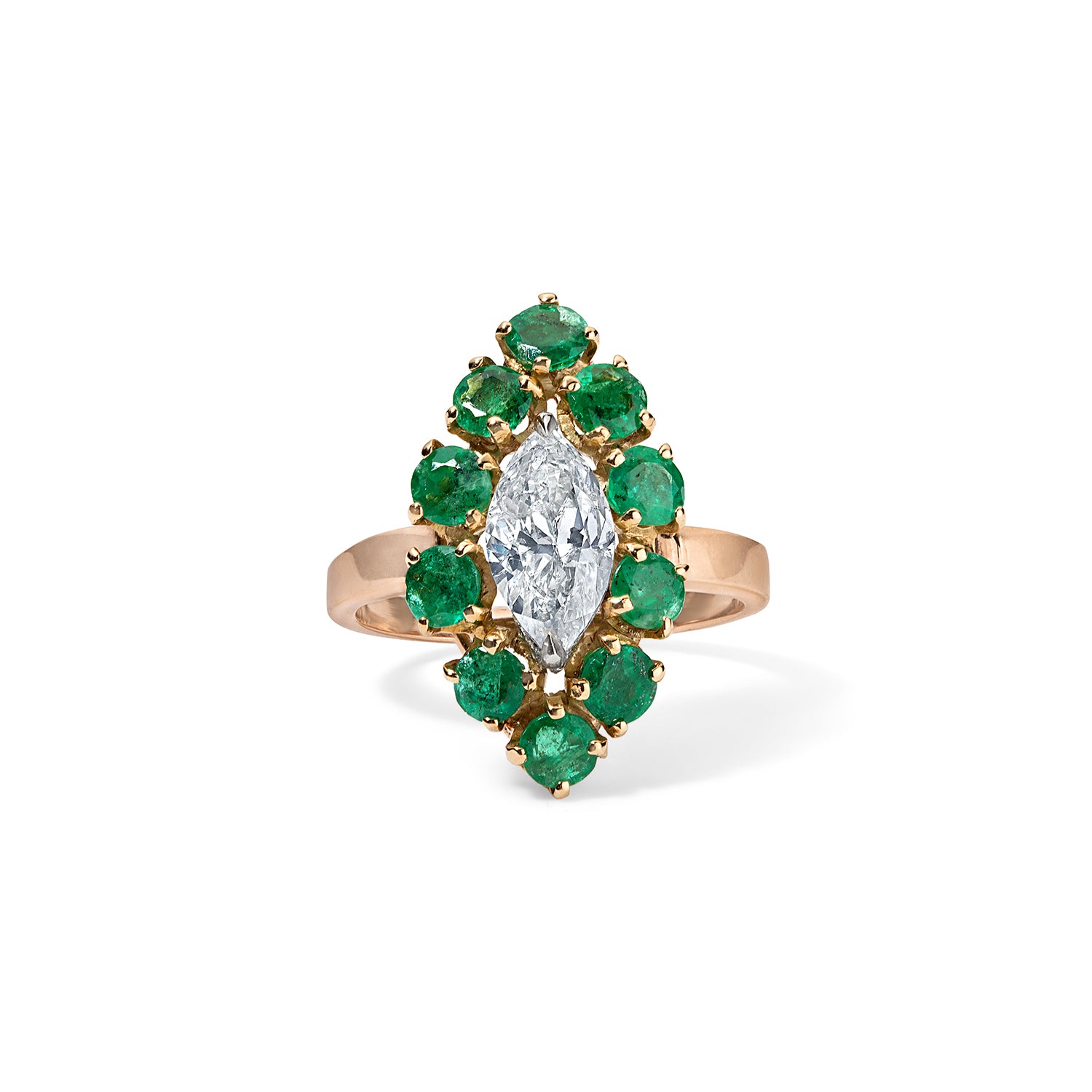 Marquise Diamond Ring with Emerald Halo