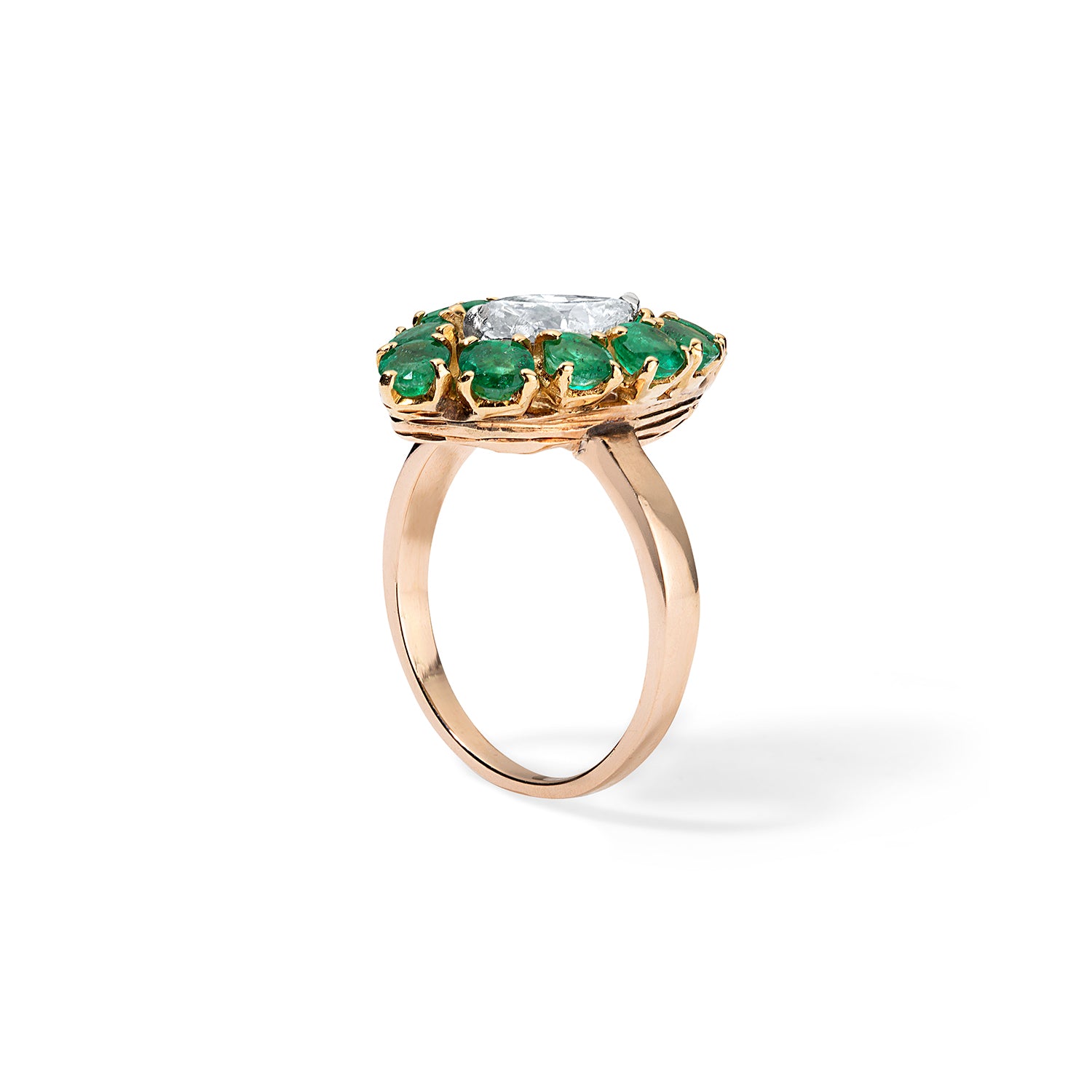 Marquise Diamond Ring with Emerald Halo