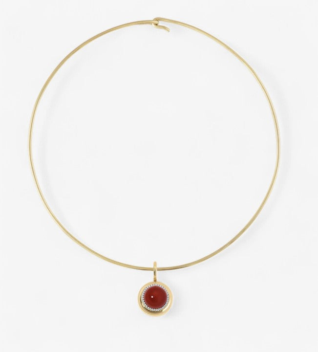 Large Red Agate Candy Button Cabochon Pendant on Gold Wire