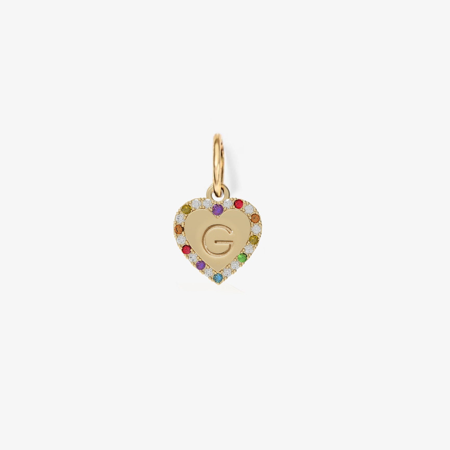 Small Heart Bubble Charm with Rainbow Pave Outline
