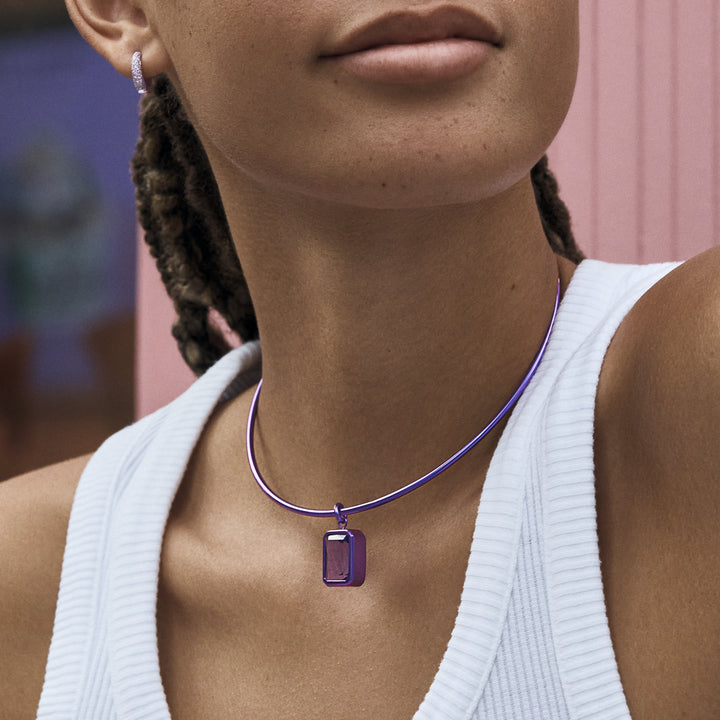 Electric Purple Wire Necklace with Octagon Amethyst