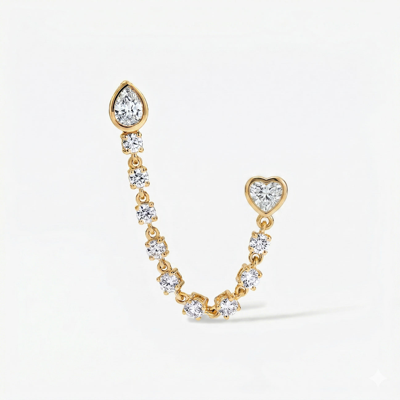 Celeste Pear and Heart Diamond Chain Earring 14K Yellow Gold
