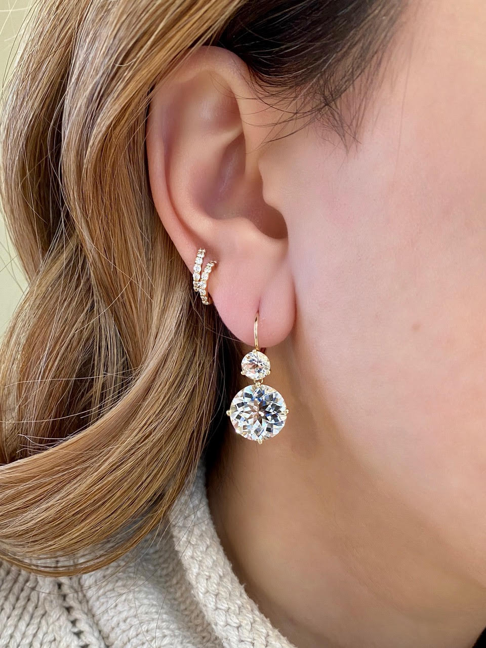 Large Double Gemstone Drop Earrings