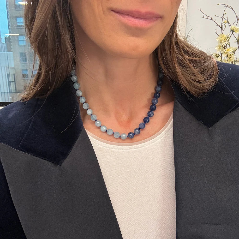 Kendall Two Tone Aquamarine and Sodalite Beaded Necklace