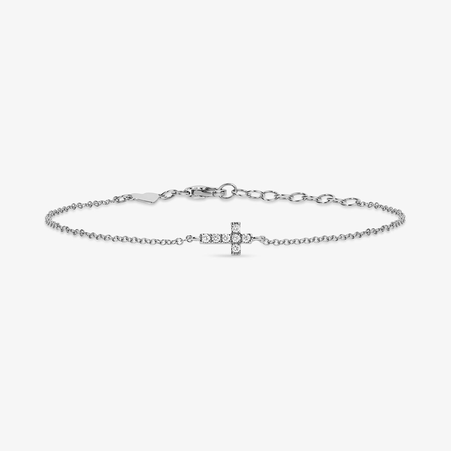 Mini Token Pave Cross Bracelet 14K White Gold