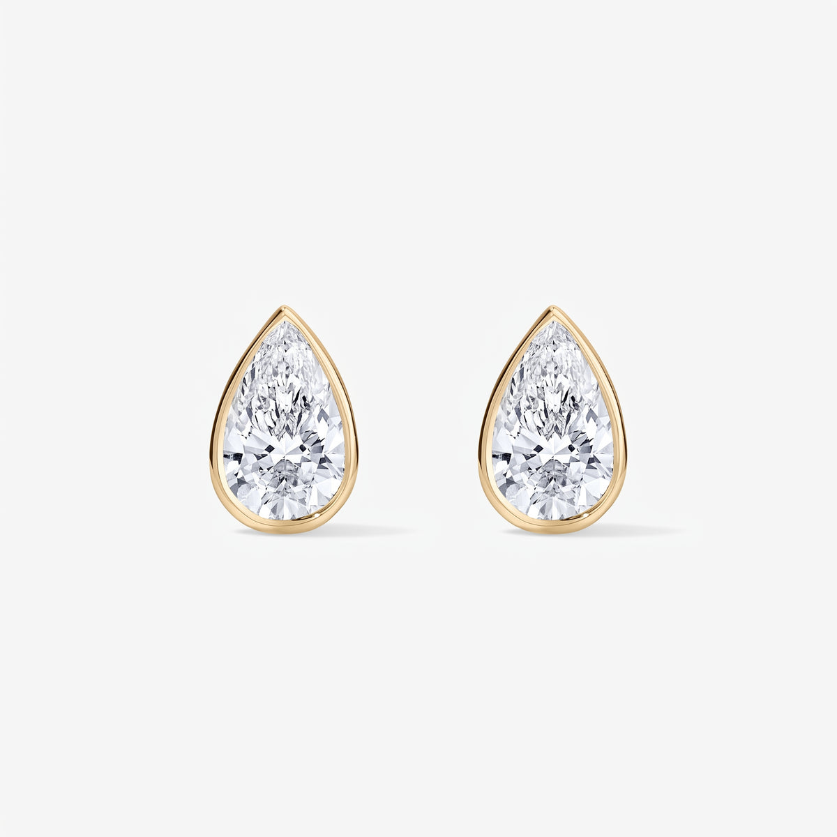Lab Grown Diamond Pear Bezel Studs 14K Yellow Gold