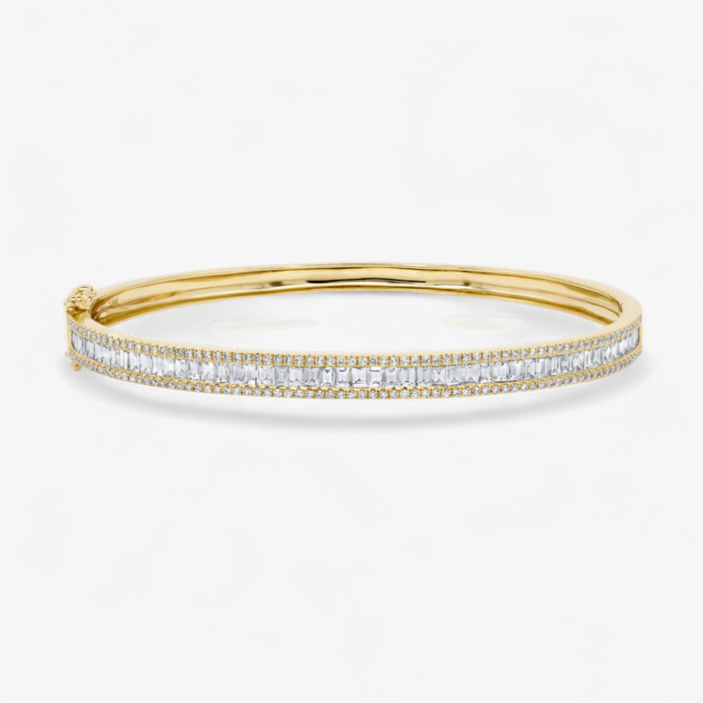 Pave Edge Diamond Baguette Bangle