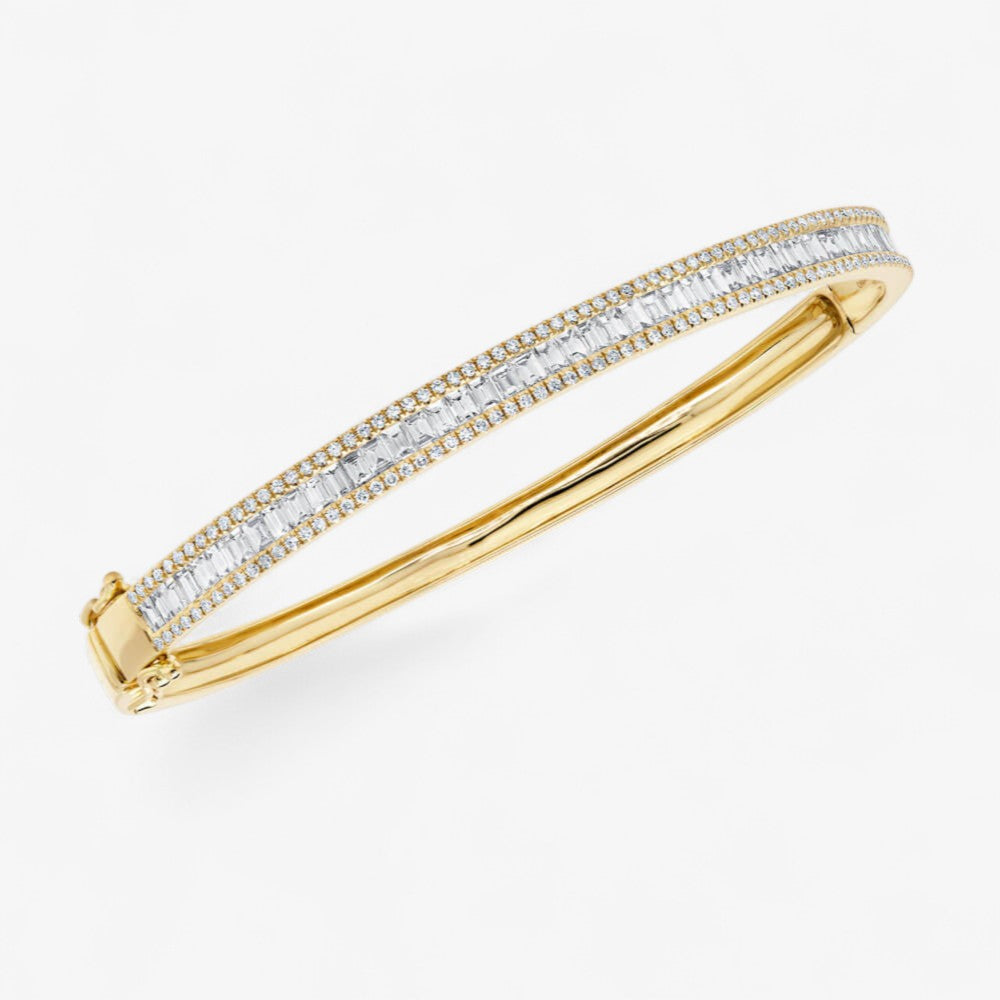 Pave Edge Diamond Baguette Bangle