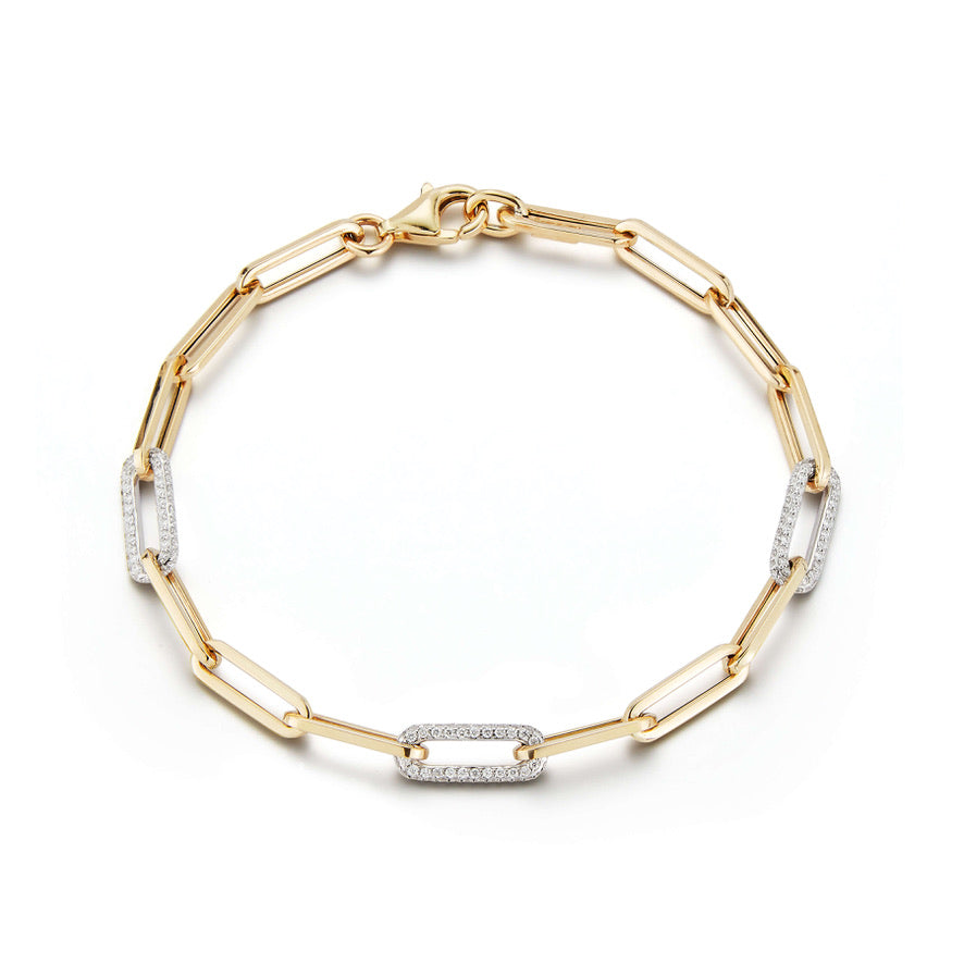 Yellow Gold Paperclip Bracelet with Diamond Link