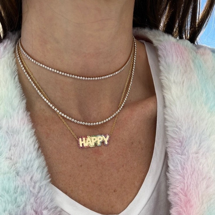 Large Bubble Name with Rainbow Outline Necklace