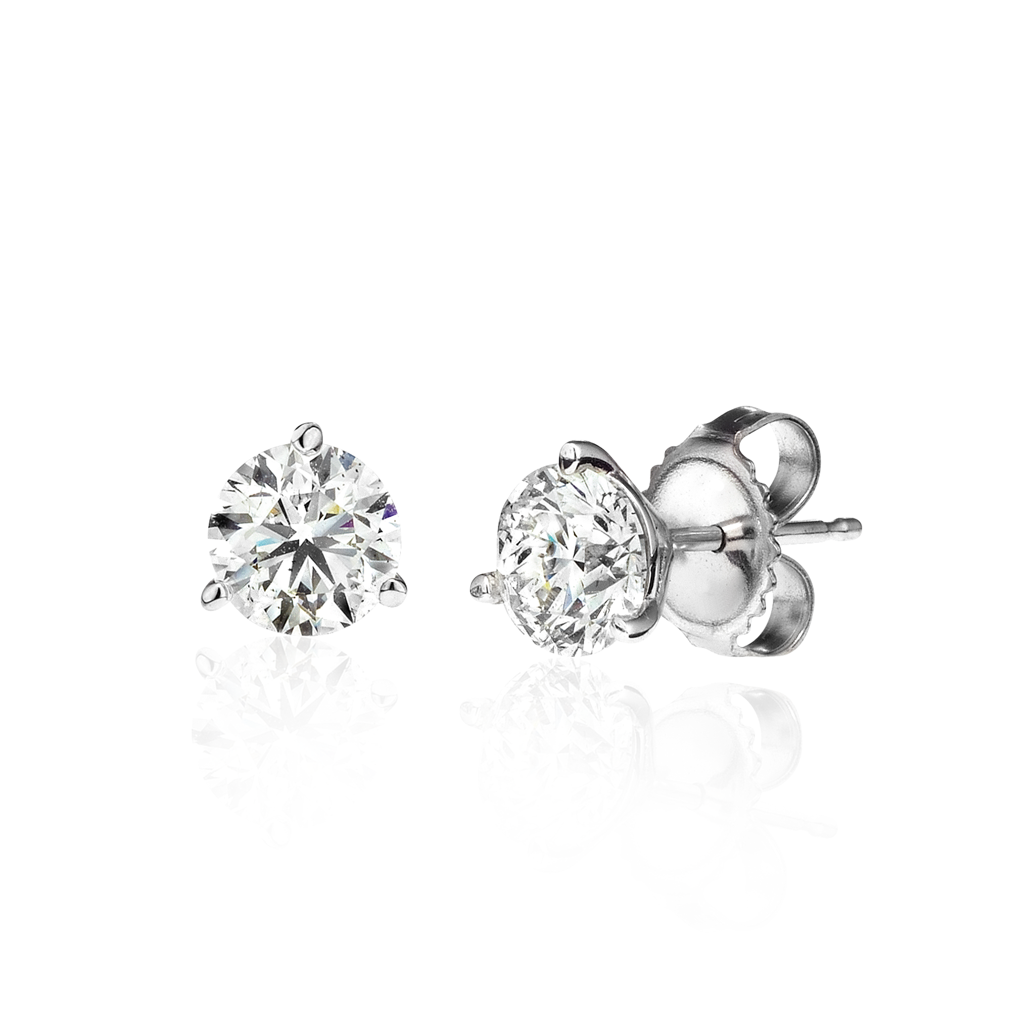 3 Prong Diamond Studs in White Gold