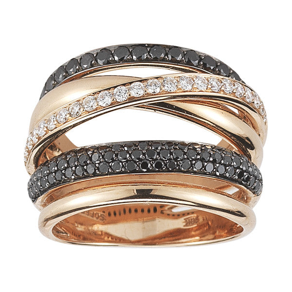 Black and White Diamond Domed Criss-Cross Band