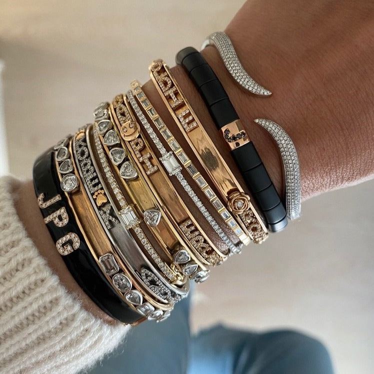 Matte Black Ceramic Bracelet with Initial