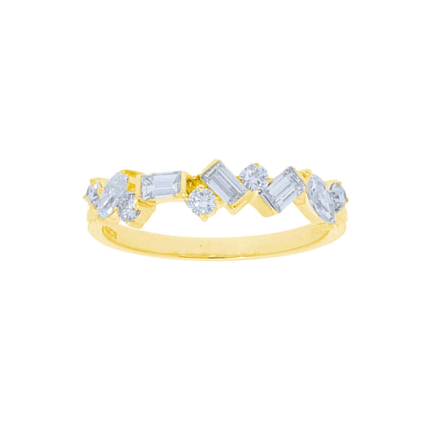Alternating Baguette and Round Diamond Halfway Band