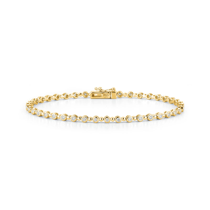 Alternating Diamond and Gold Bead Bezel Tennis Bracelet