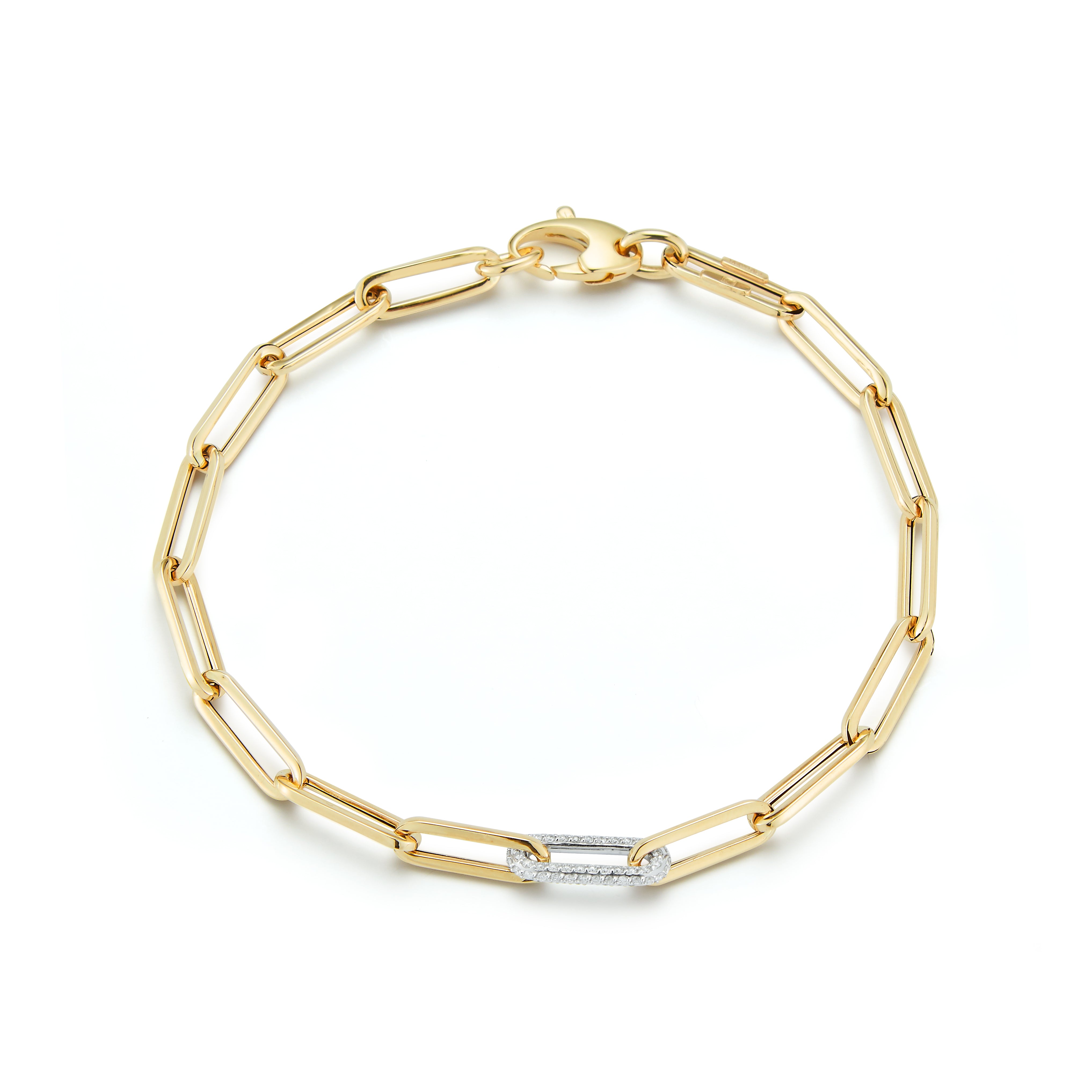 Yellow Gold Paperclip Bracelet with Diamond Link