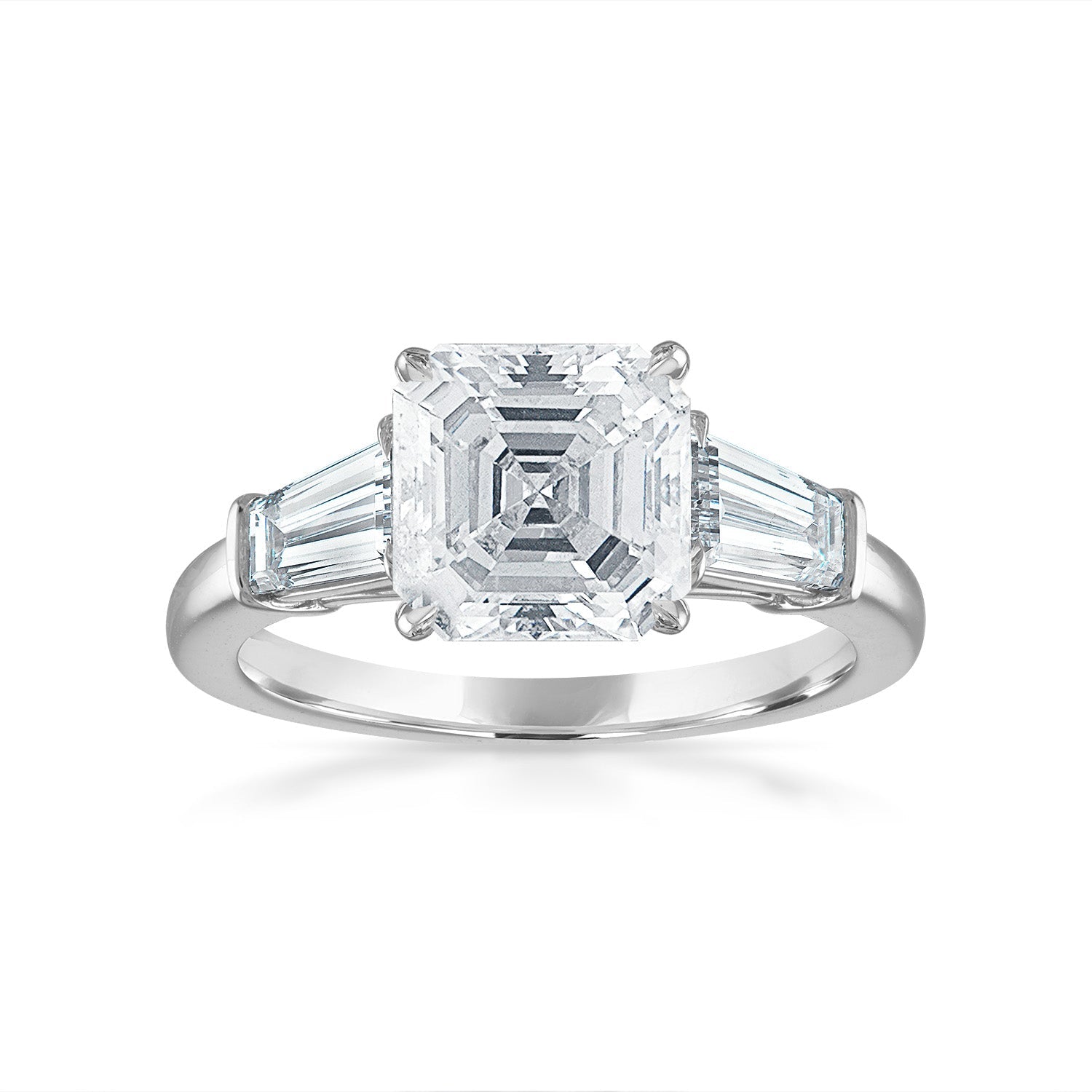 Asscher Engagement Ring with Baguette Side Stones in Platinum