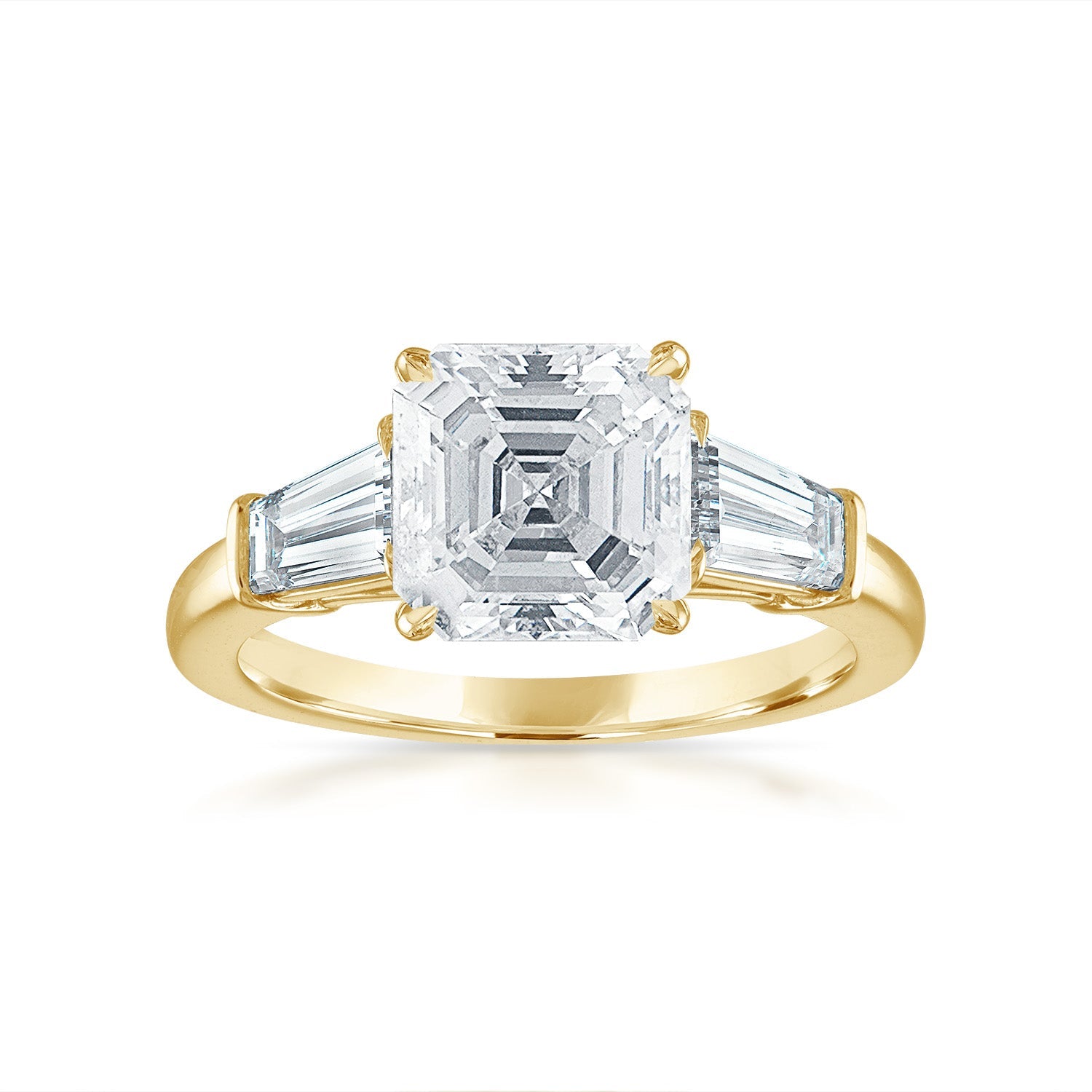 Asscher Engagement Ring with Baguette Side Stones in Yellow Gold