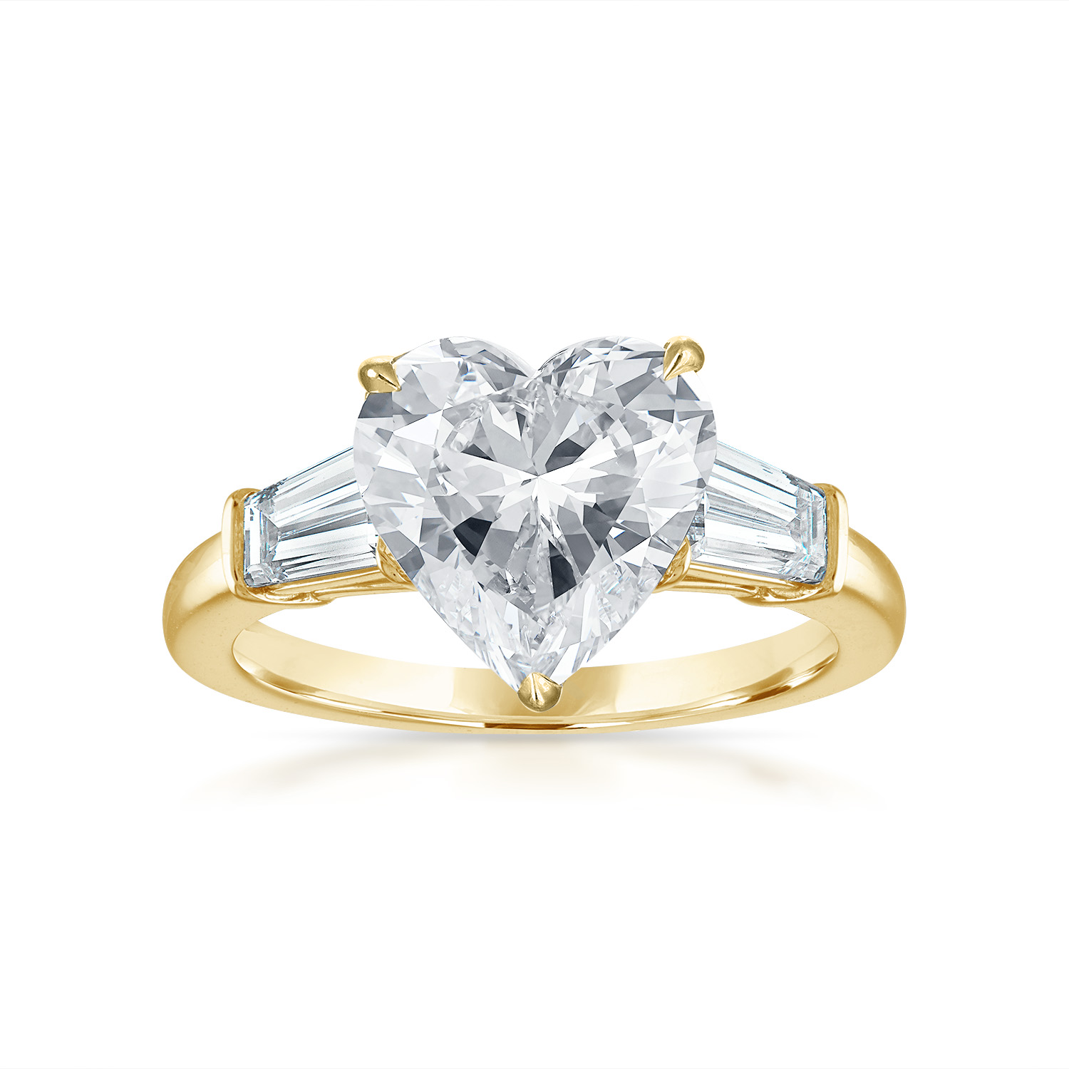 Heart Engagement Ring with Baguette Side Stones in Yellow Gold