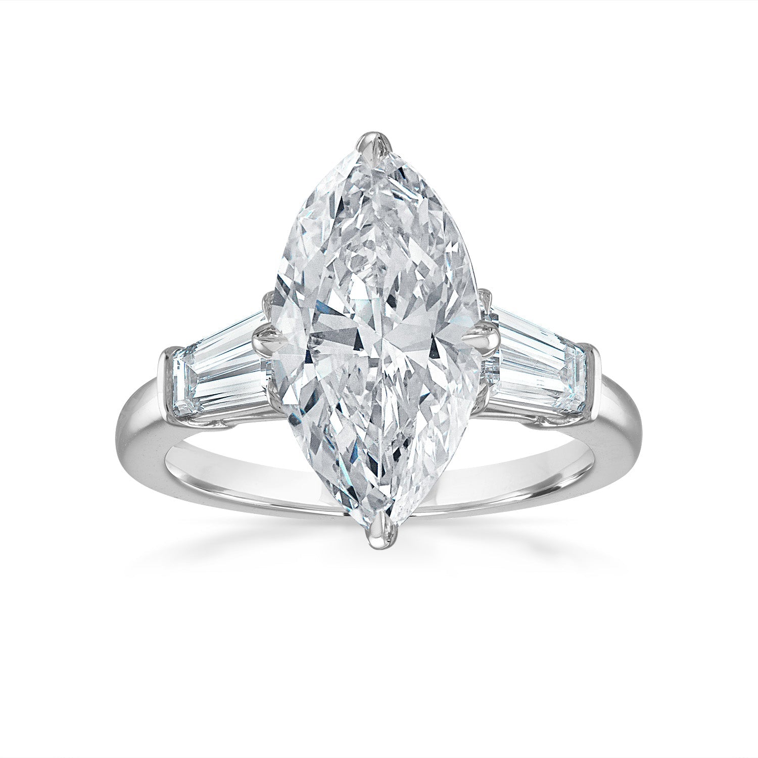 Marquise Engagement Ring with Baguette Side Stones in Platinum