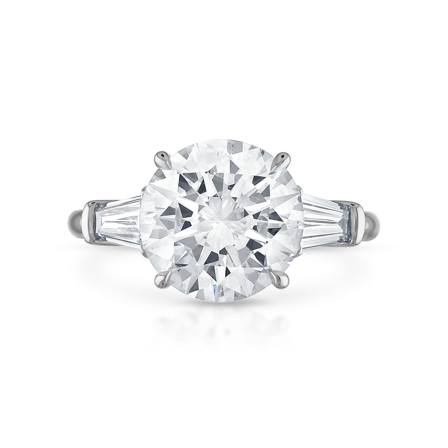 Round Engagement Ring with Baguette Side Stones in Platinum