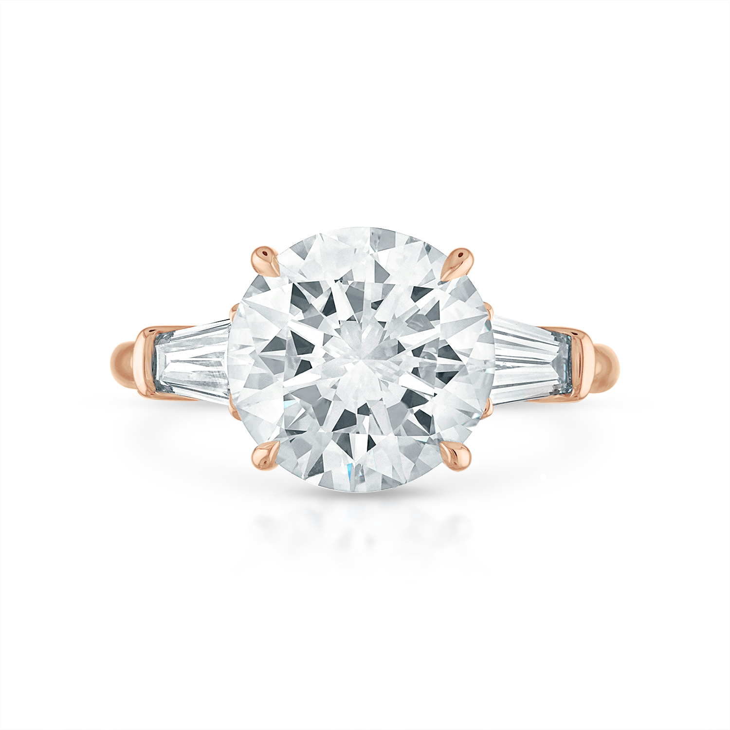 Round Engagement Ring with Baguette Side Stones in Rose Gold