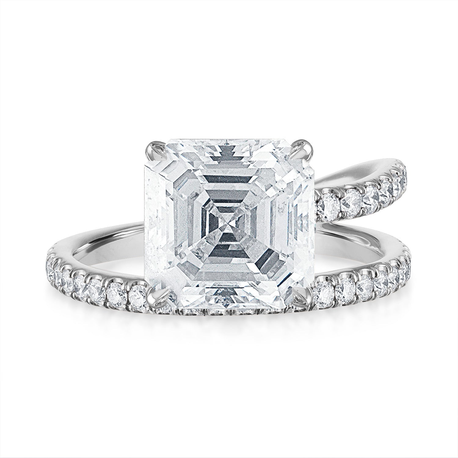 Asscher Band and a Half Engagement Ring in Platinum