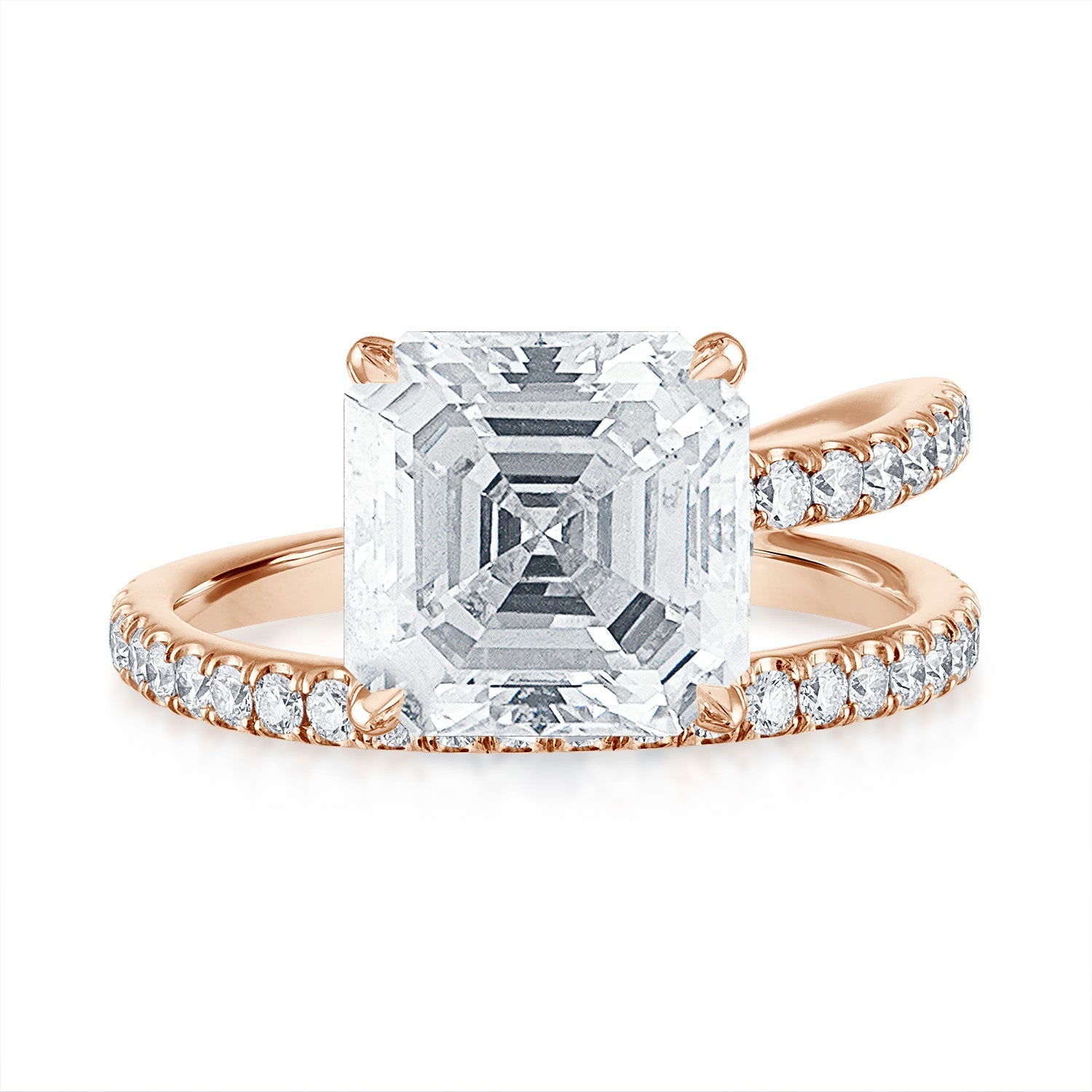 Asscher Band and a Half Engagement Ring in Rose Gold