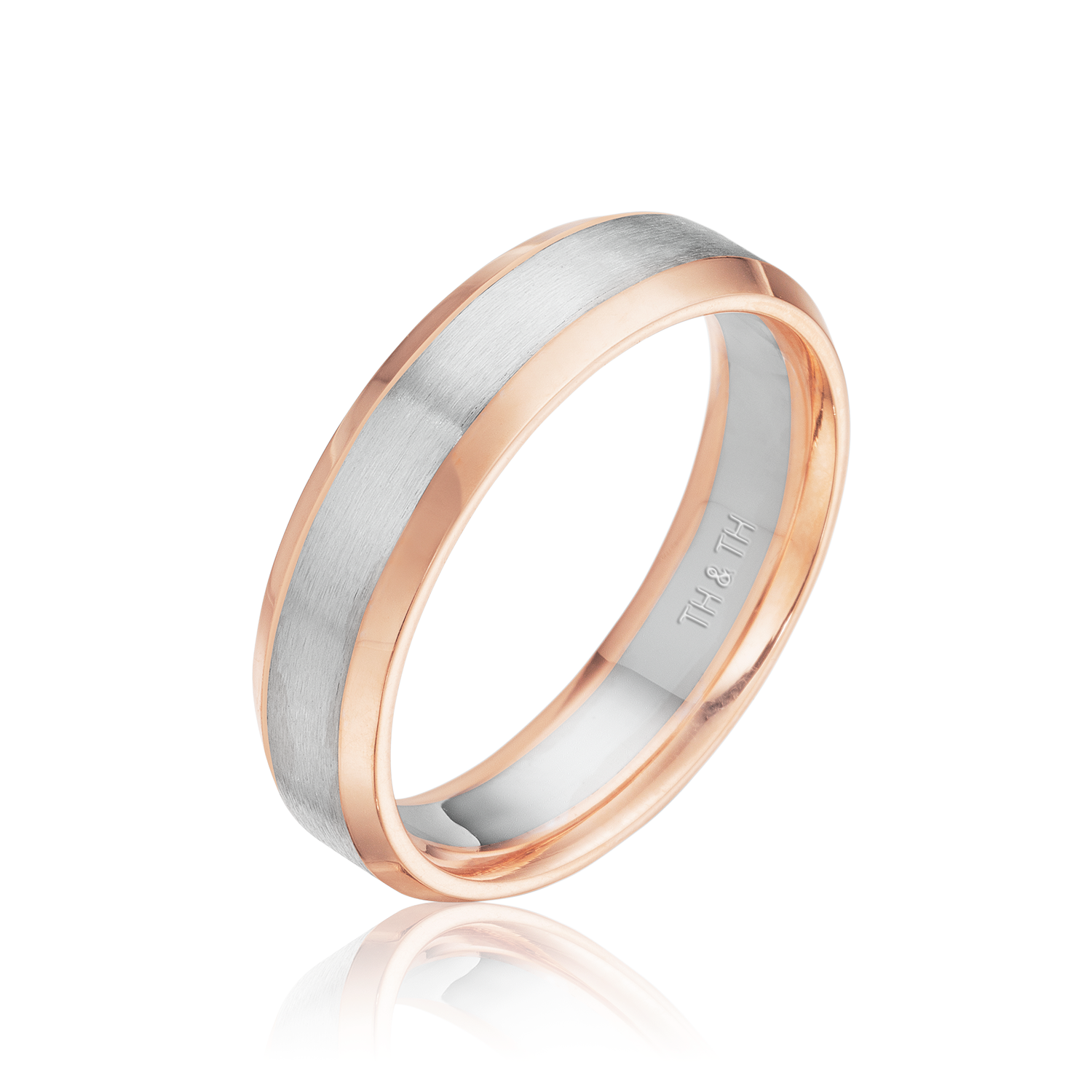 Beveled Gold Wedding Band in Platinum and Rose Gold