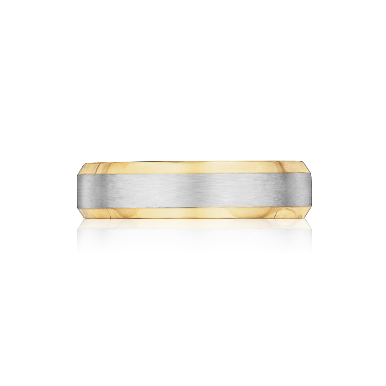 Beveled Gold Wedding Band in Platinum and Yellow Gold