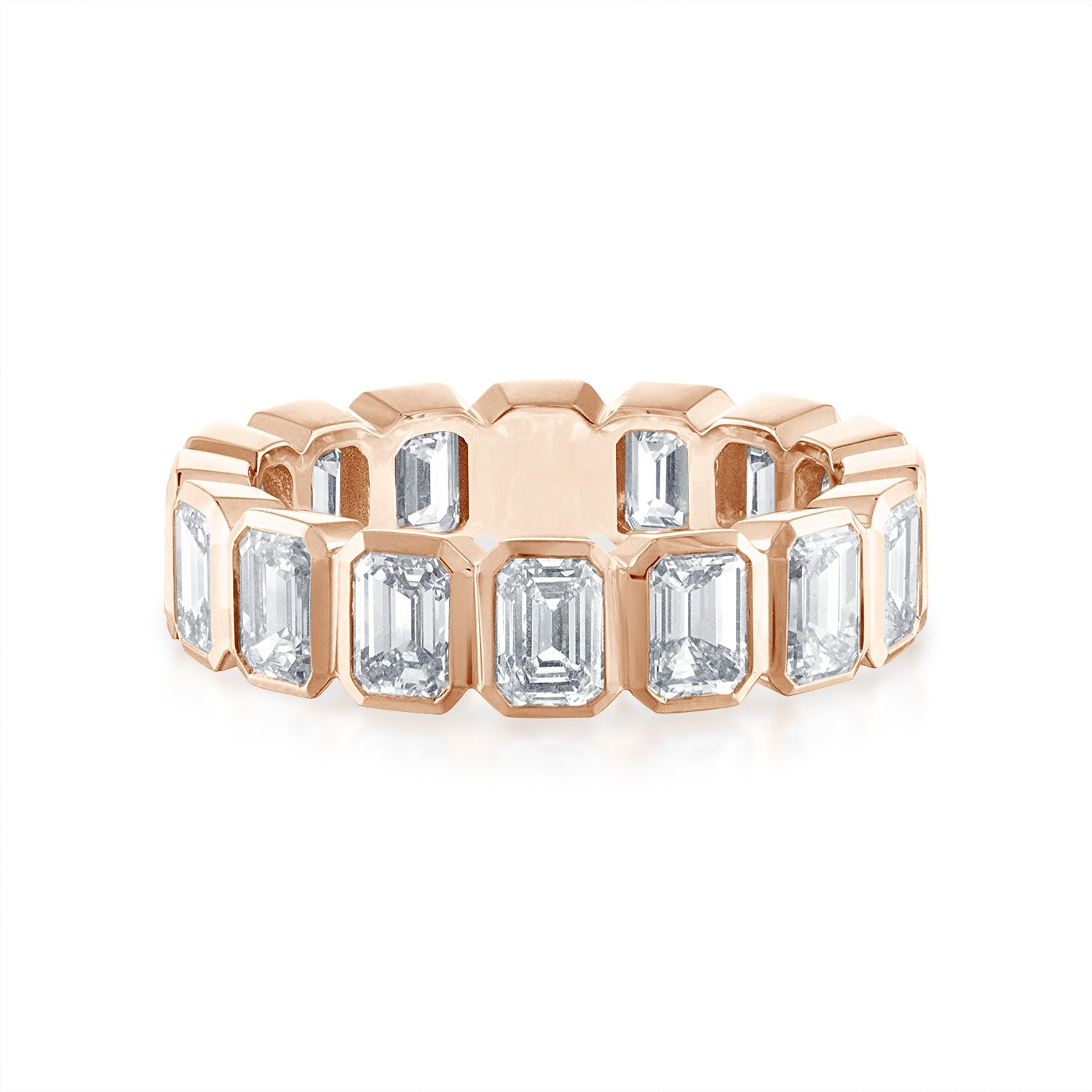 Rose Gold Emerald Bezel Set Eternity Band