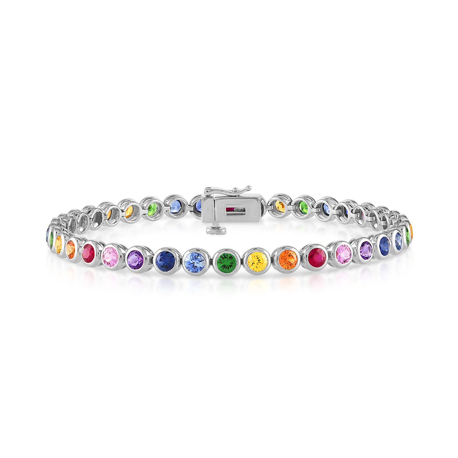 Womens Rainbow Sapphire Tennis Bracelet 14K White Gold 8.00 ct