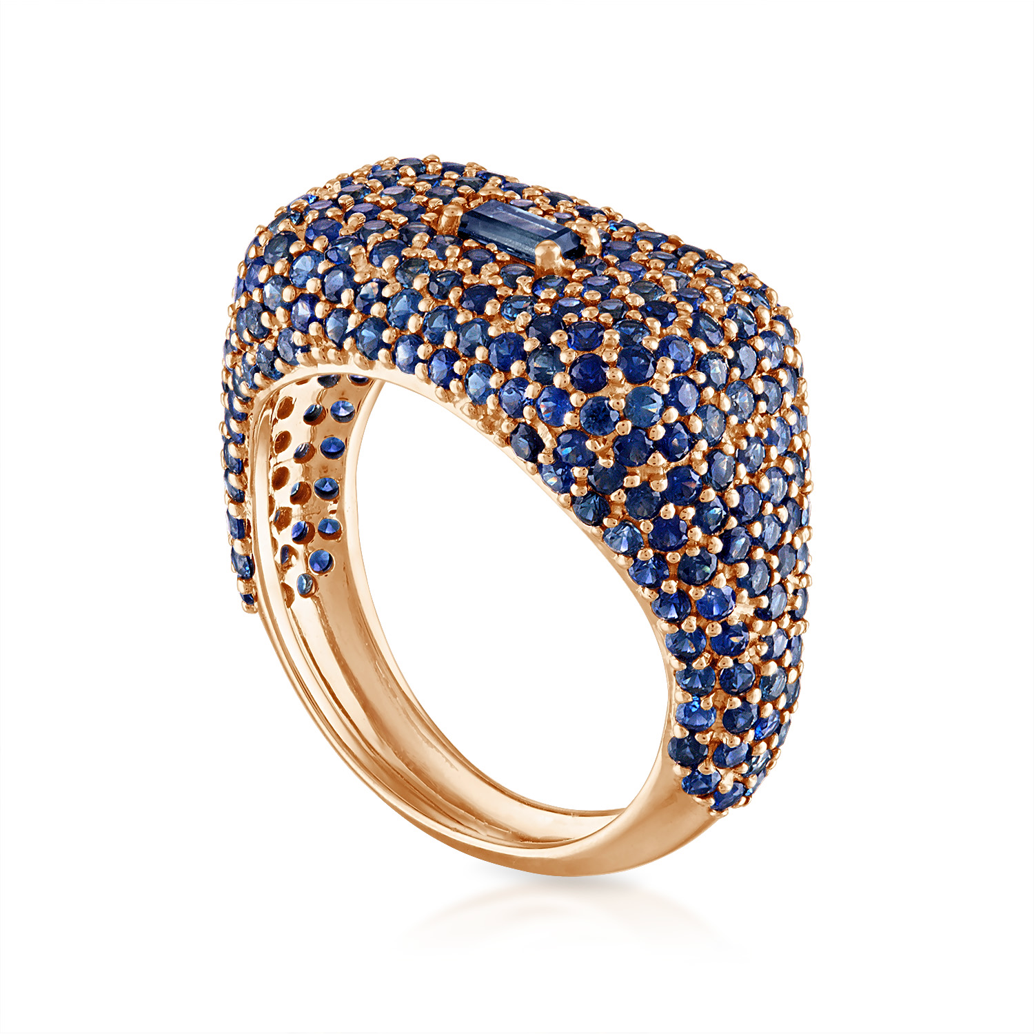 Blue Sapphire Domed Signet Ring in Rose Gold